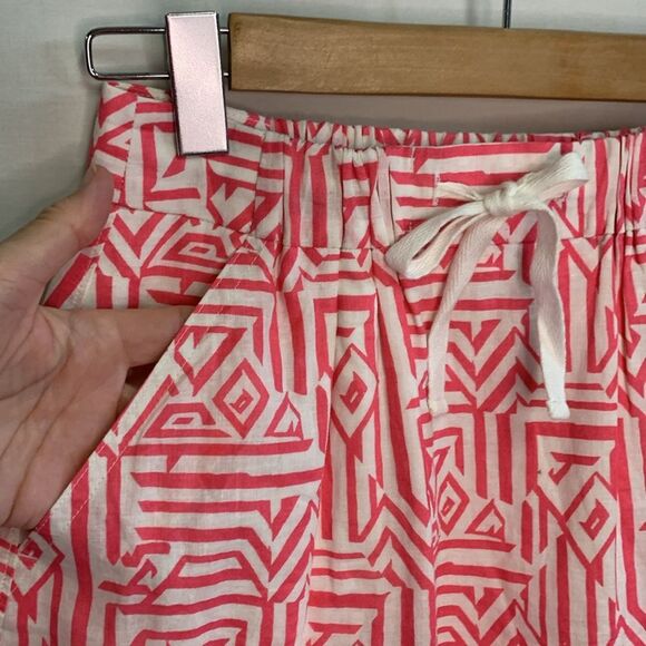 J. Crew Pink White Linen Cotton Blend Geo Print Drawstring Mini Skirt Size 00 - Picture 4 of 11